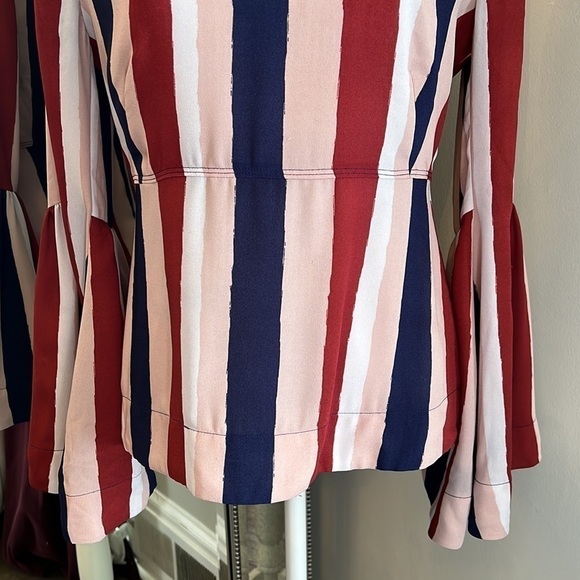 BCBGMAXAZRIA Striped Bell Sleeve Top Size Small - Picture 3 of 11